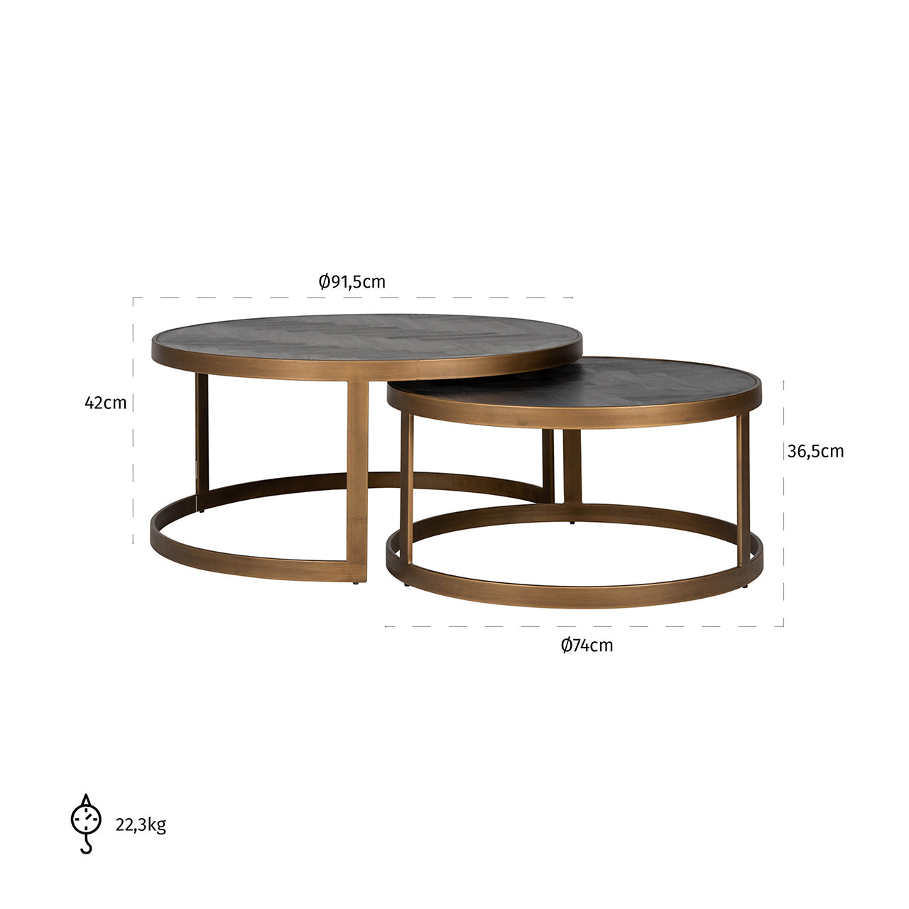 Salontafel Blackbone messing set van 2 (Zwart rustiek)