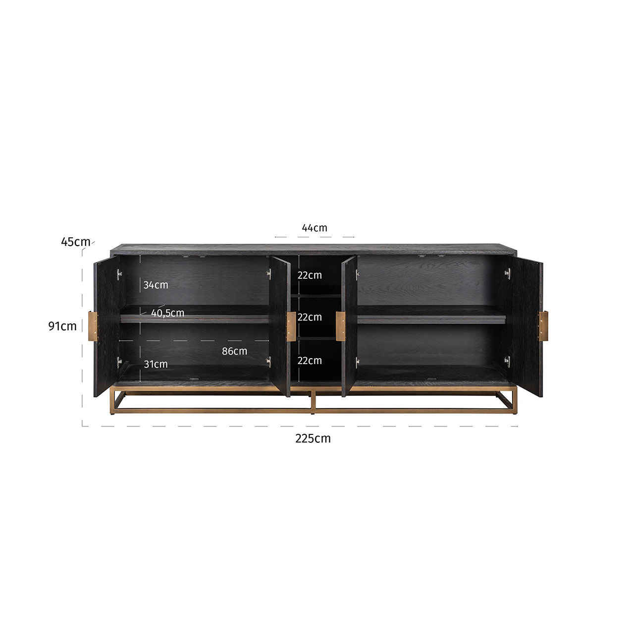 Dressoir Blackbone messing 4-deurs (Zwart rustiek)