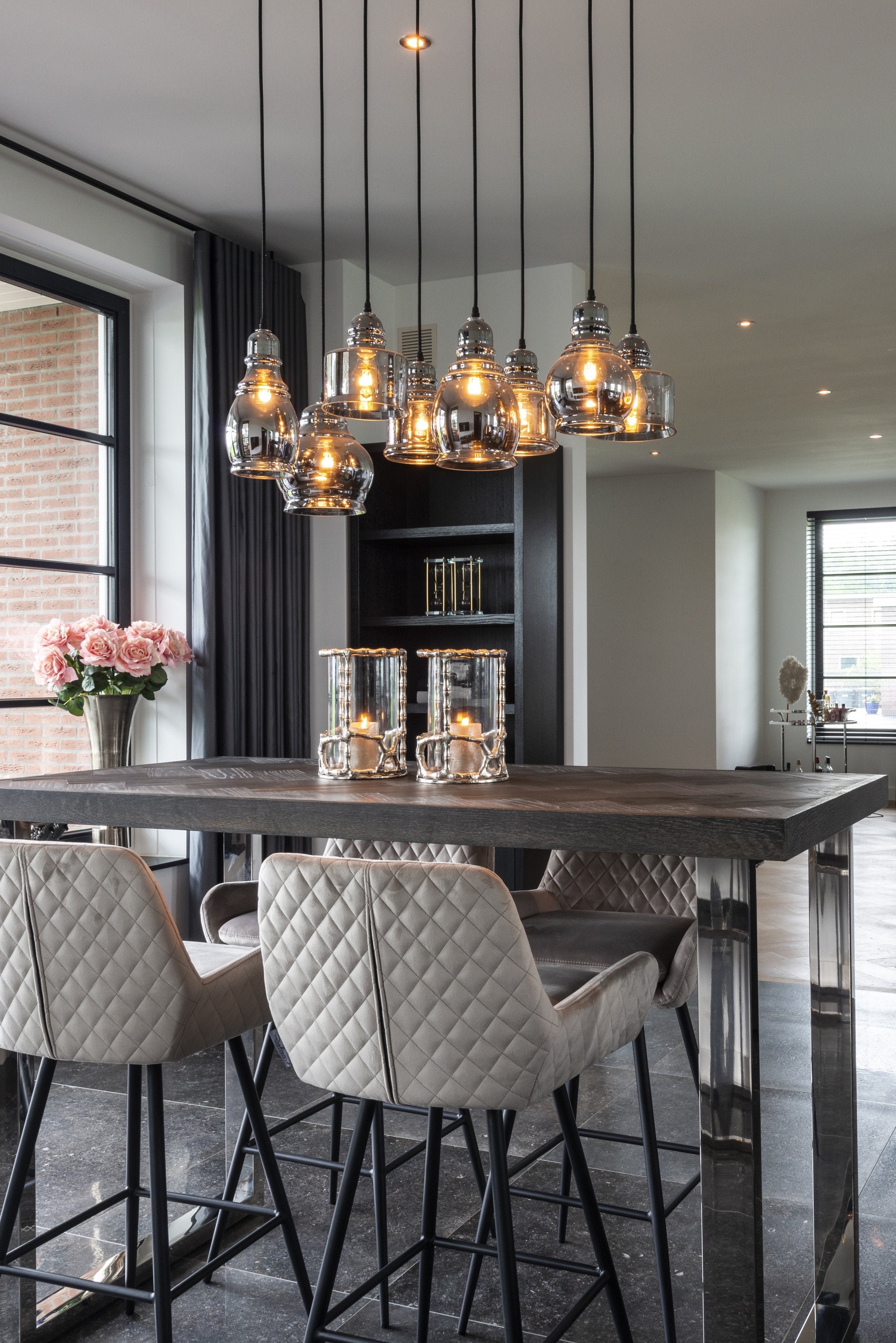 Bar stool Linsey khaki velvet swivel (Set of 2)