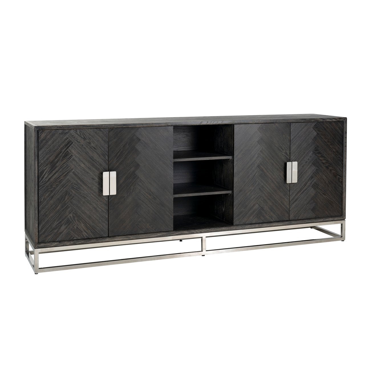 Sideboard Blackbone silber 4-türig (Schwarz rustikal)