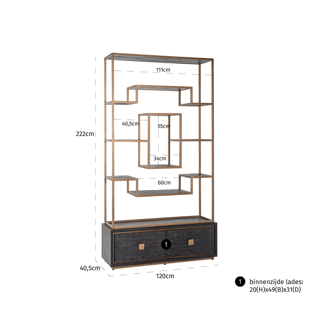 Display cabinet Hunter 2-drawers (Black rustic)