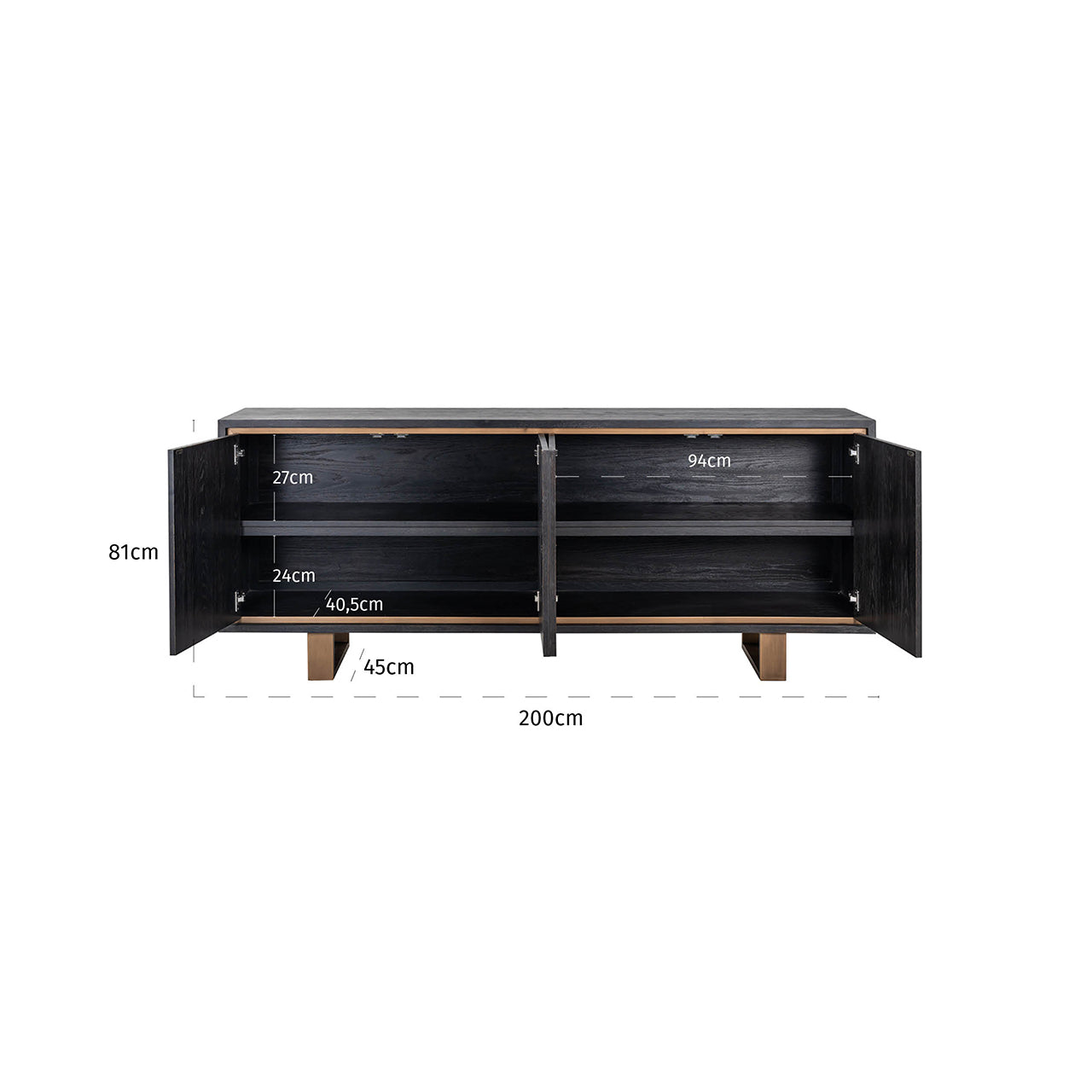 Dressoir Hunter 4-deurs (Zwart rustiek)