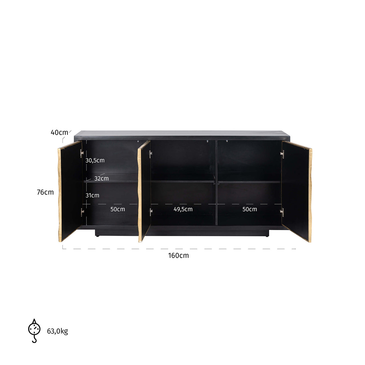 Dressoir Esher 3-deurs (zwart)