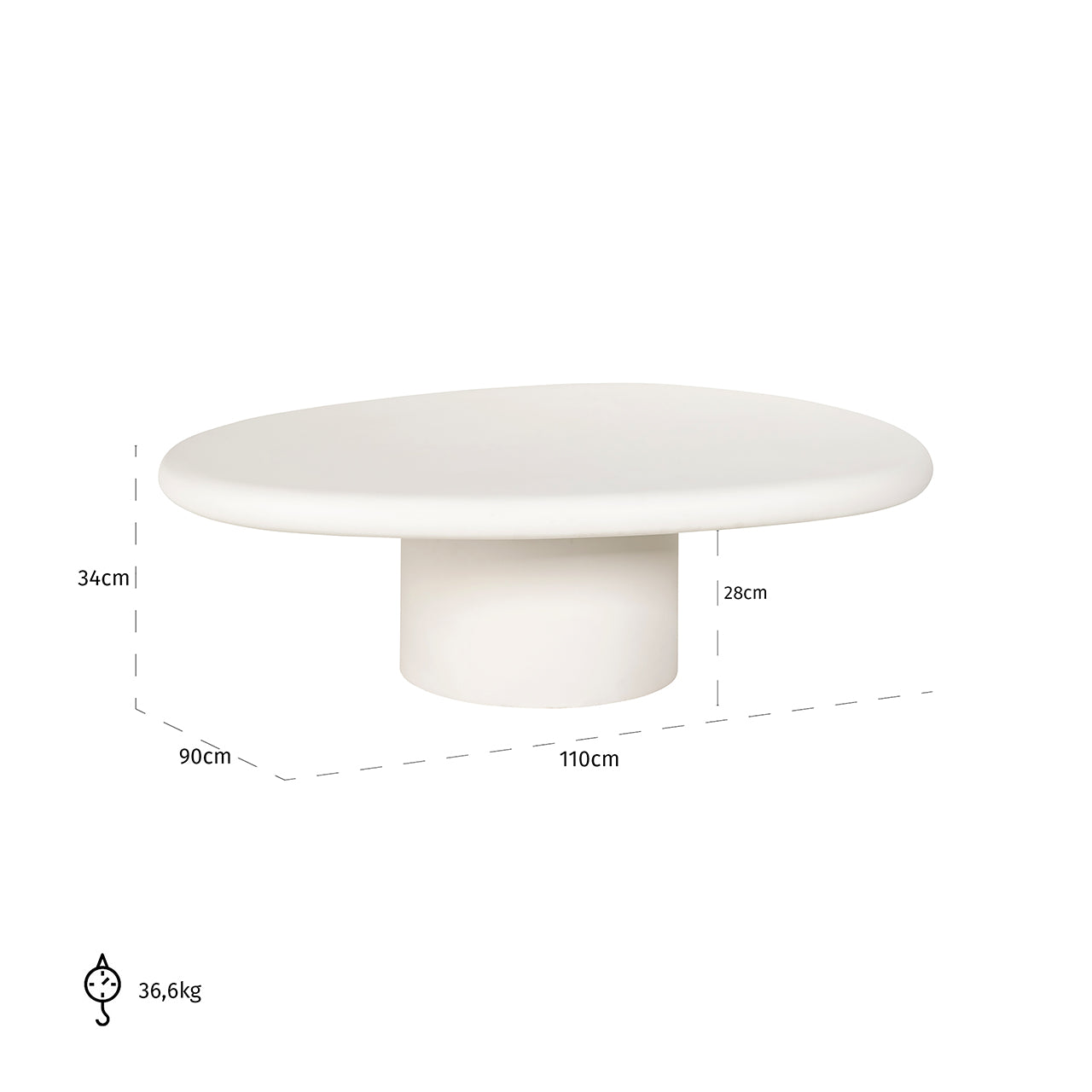 Salontafel Bloomstone 110x90 (Wit)