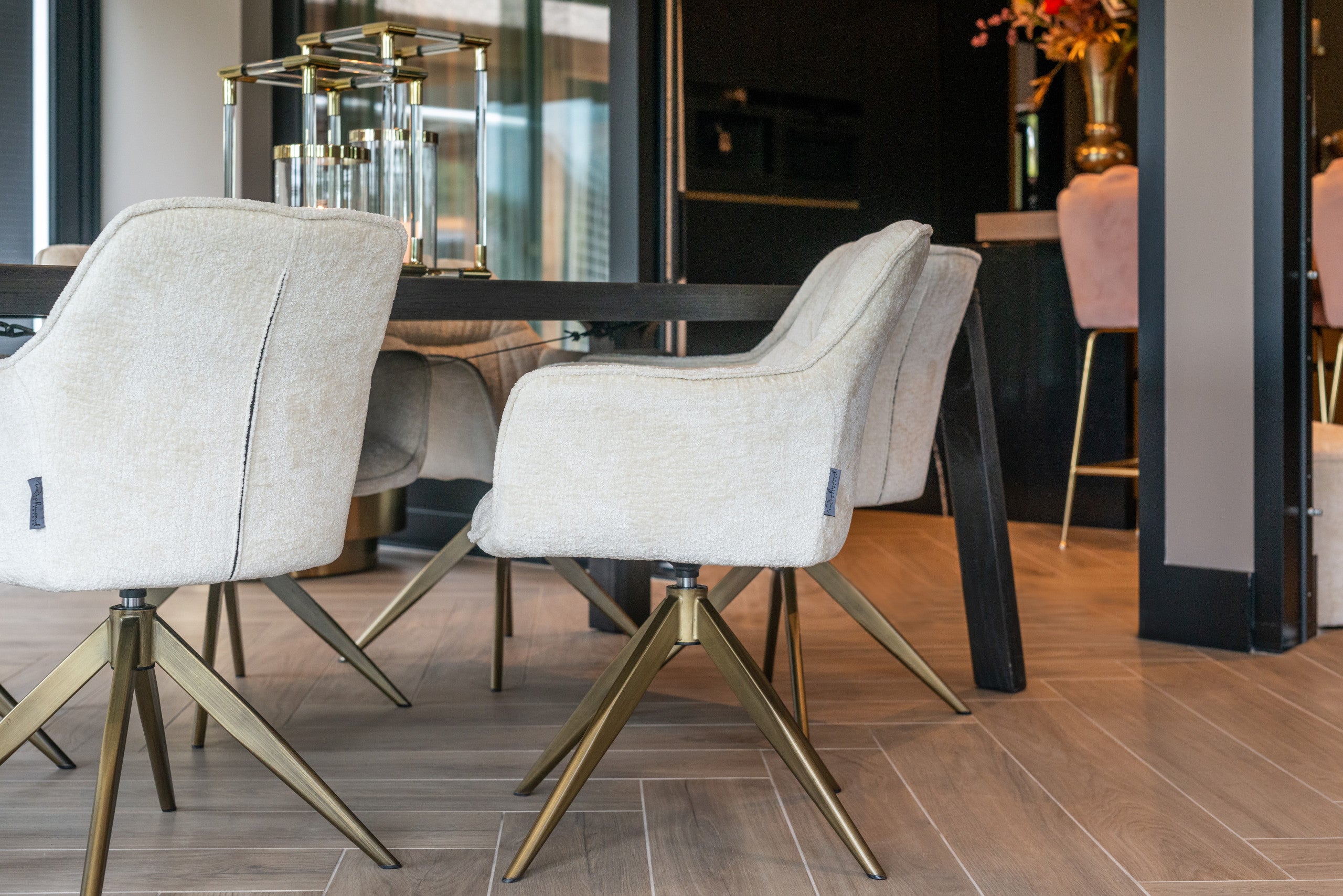 Dining chair Aline FR white chenille swivel fire retardant