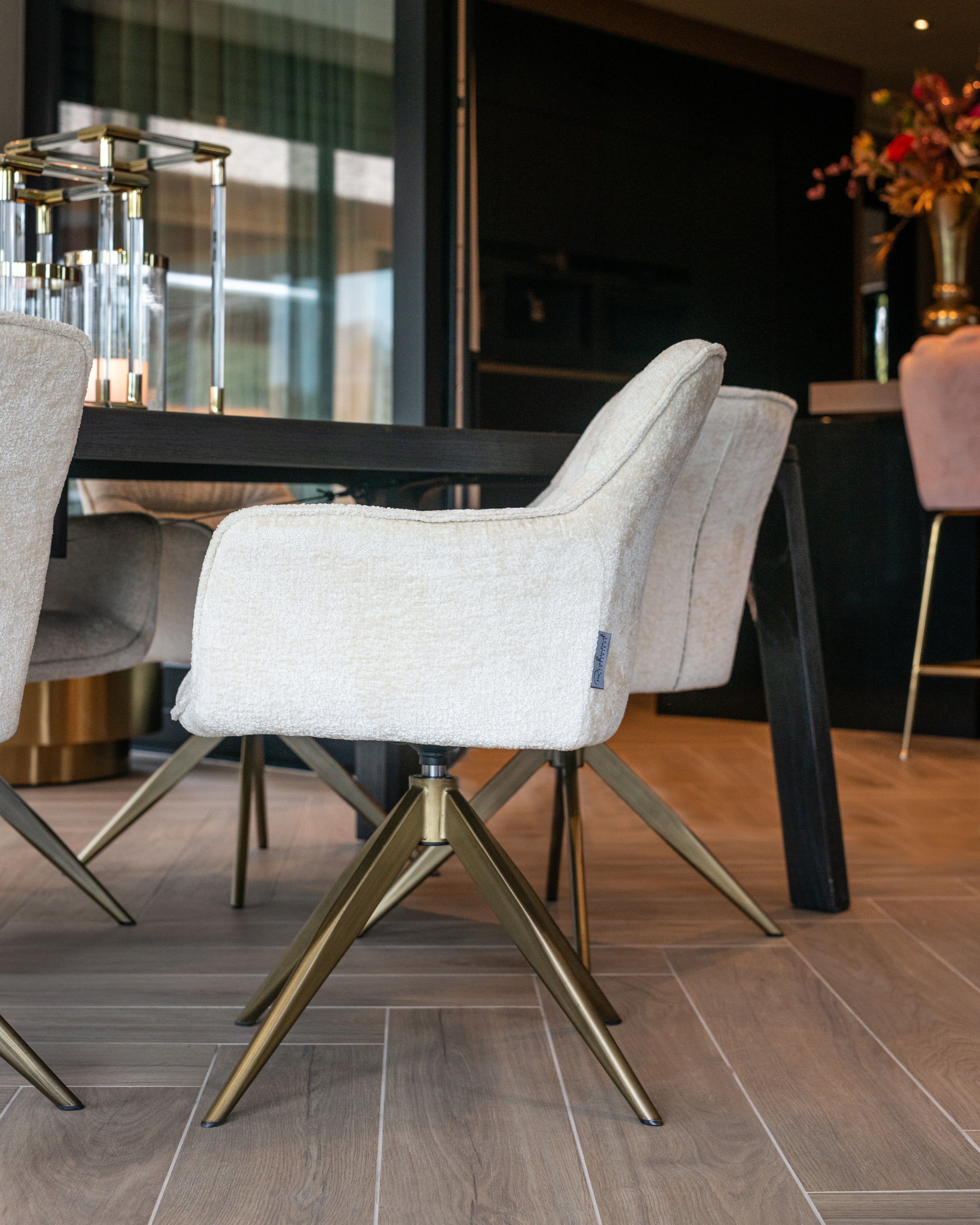 Dining chair Aline FR white chenille swivel fire retardant