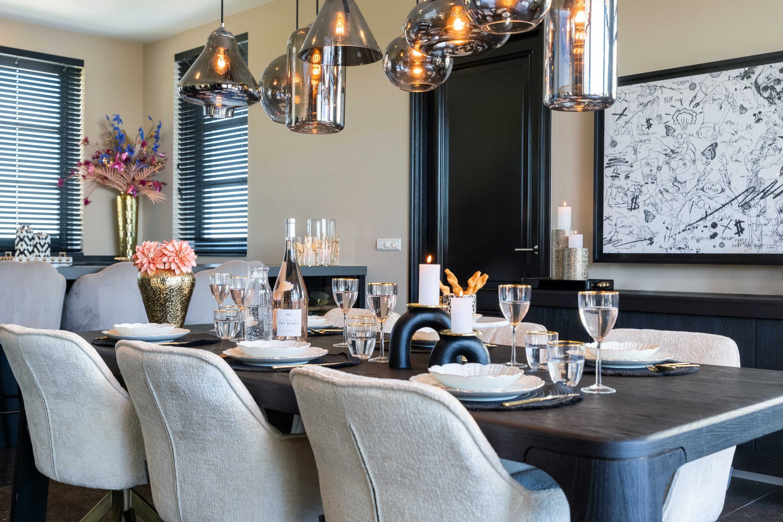 Dining chair Aline FR white chenille swivel fire retardant