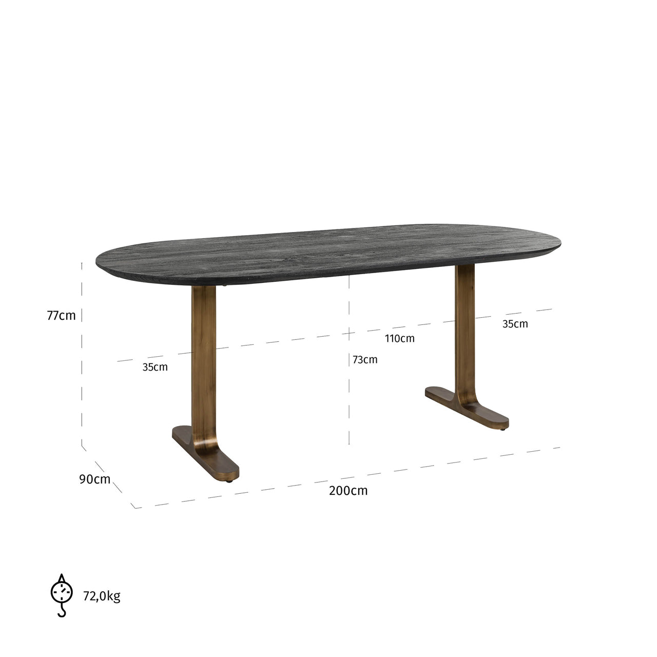 Dining table Revelin black/gold 200