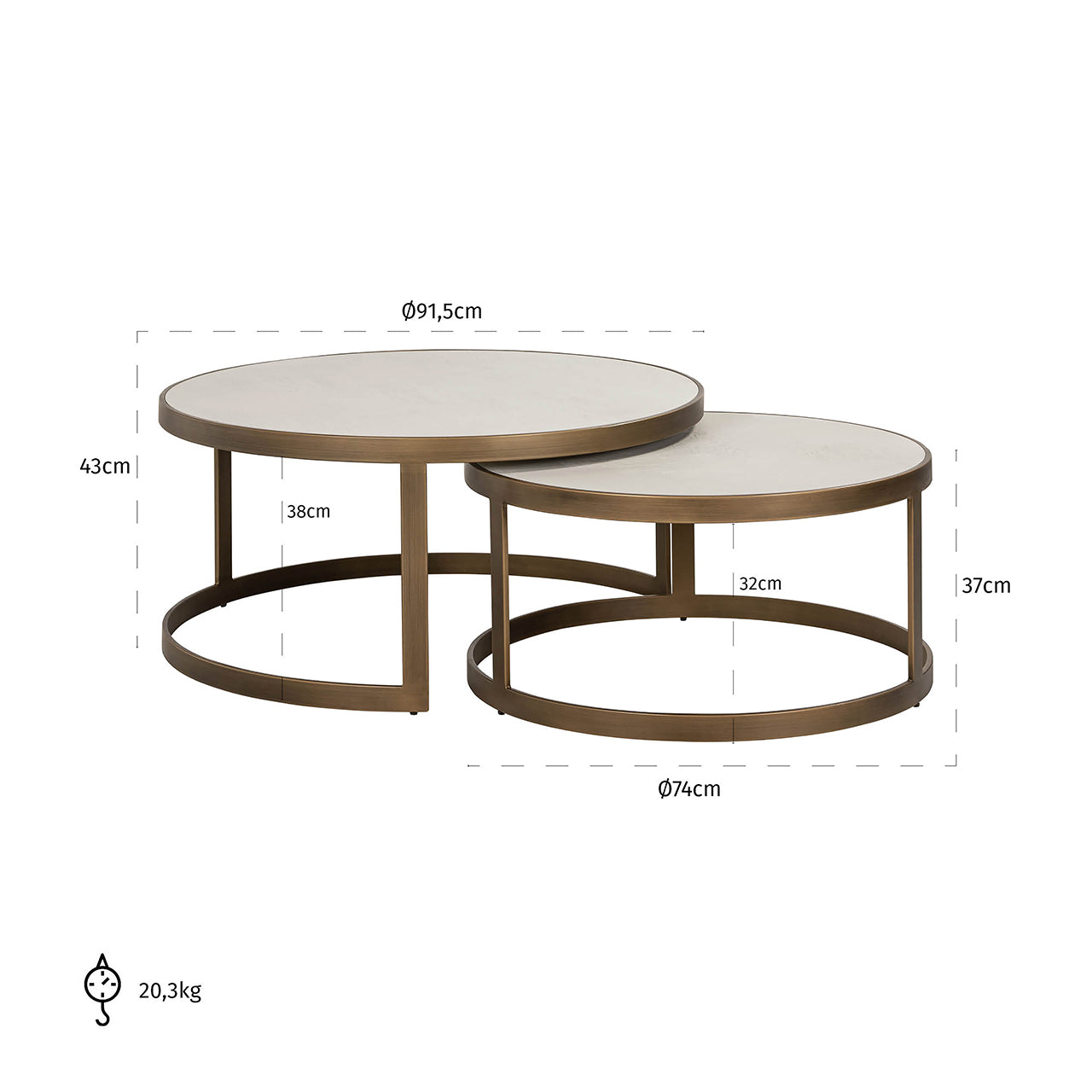 Salontafel Whitebone messing set van 2 (Verona Grey)