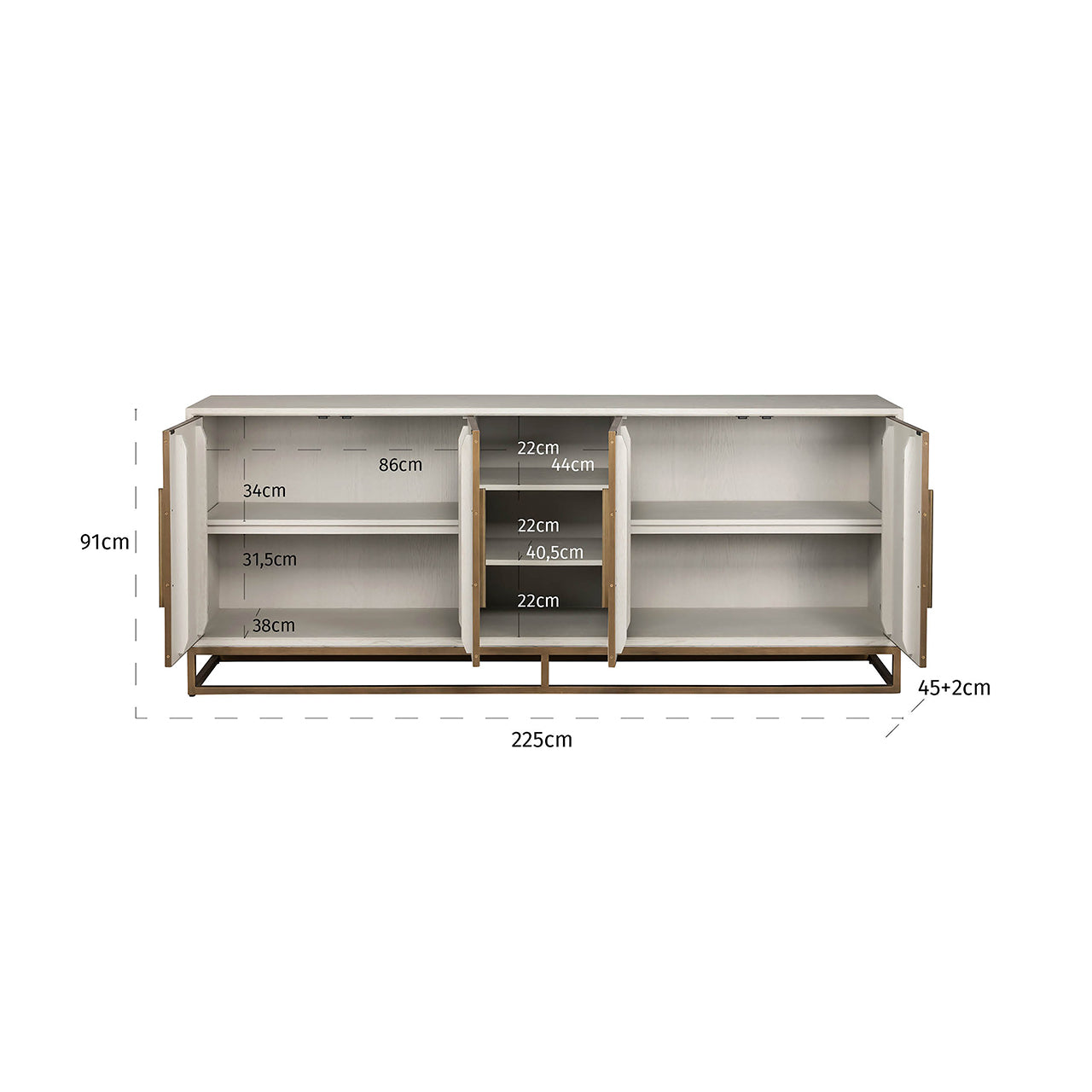 Dressoir Whitebone messing 4-deurs (Verona Grey)