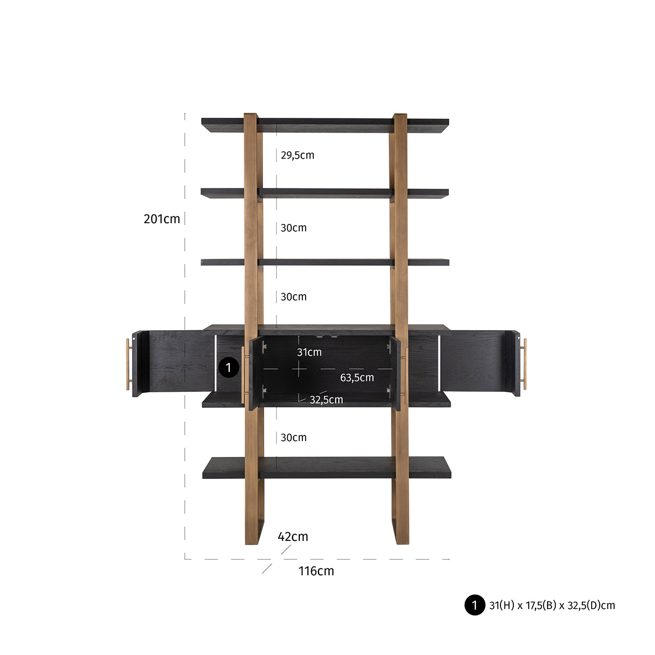 Display cabinet Cambon 4-doors 4-shelves (Dark coffee)