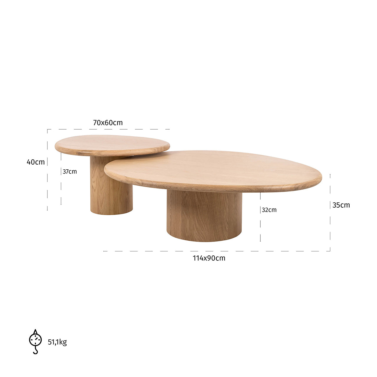 Salontafel Oakley set van 2 (Natuurlijk eiken)