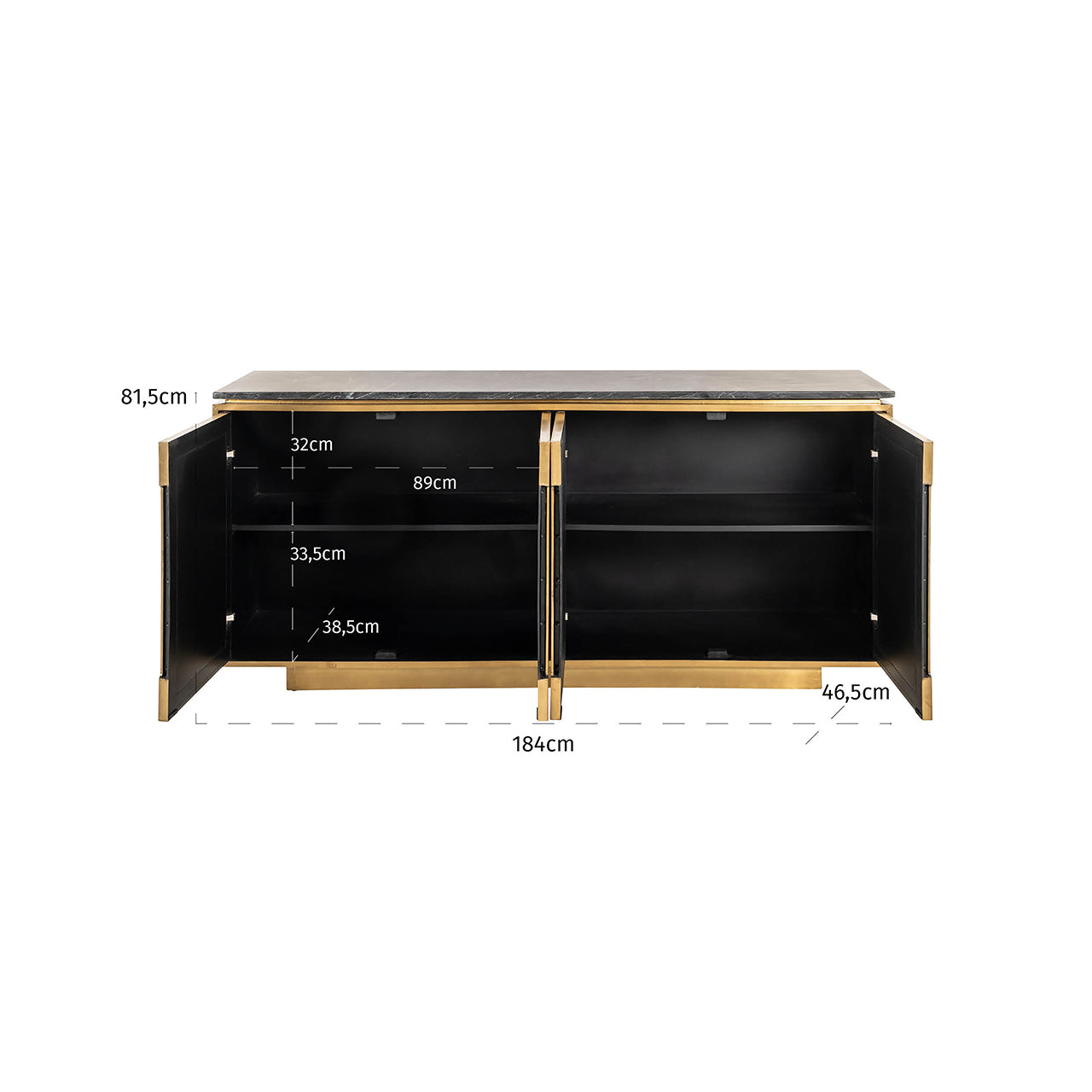 Sideboard Finsbury 4-deurs (zwart/goud)