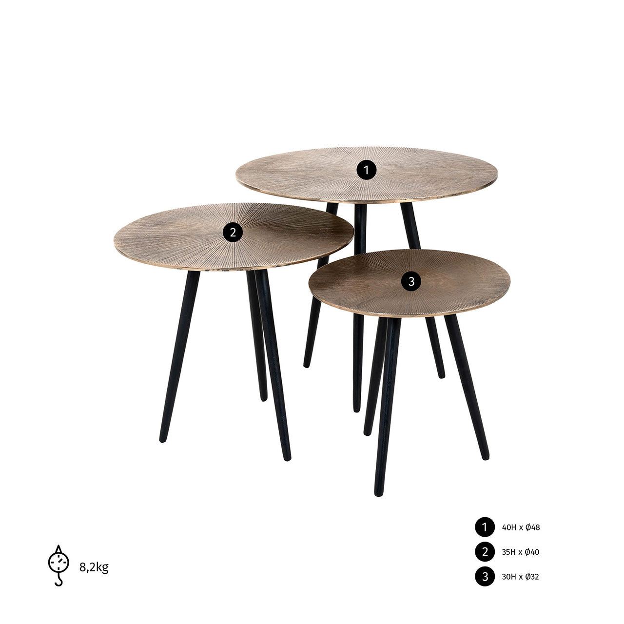 Salontafel Vittorio set van 3 (Champagne goud)