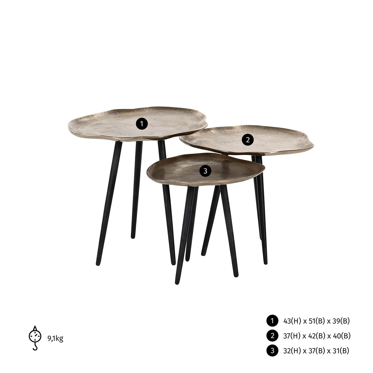 Salontafel Volenta set van 3 (Champagne goud)