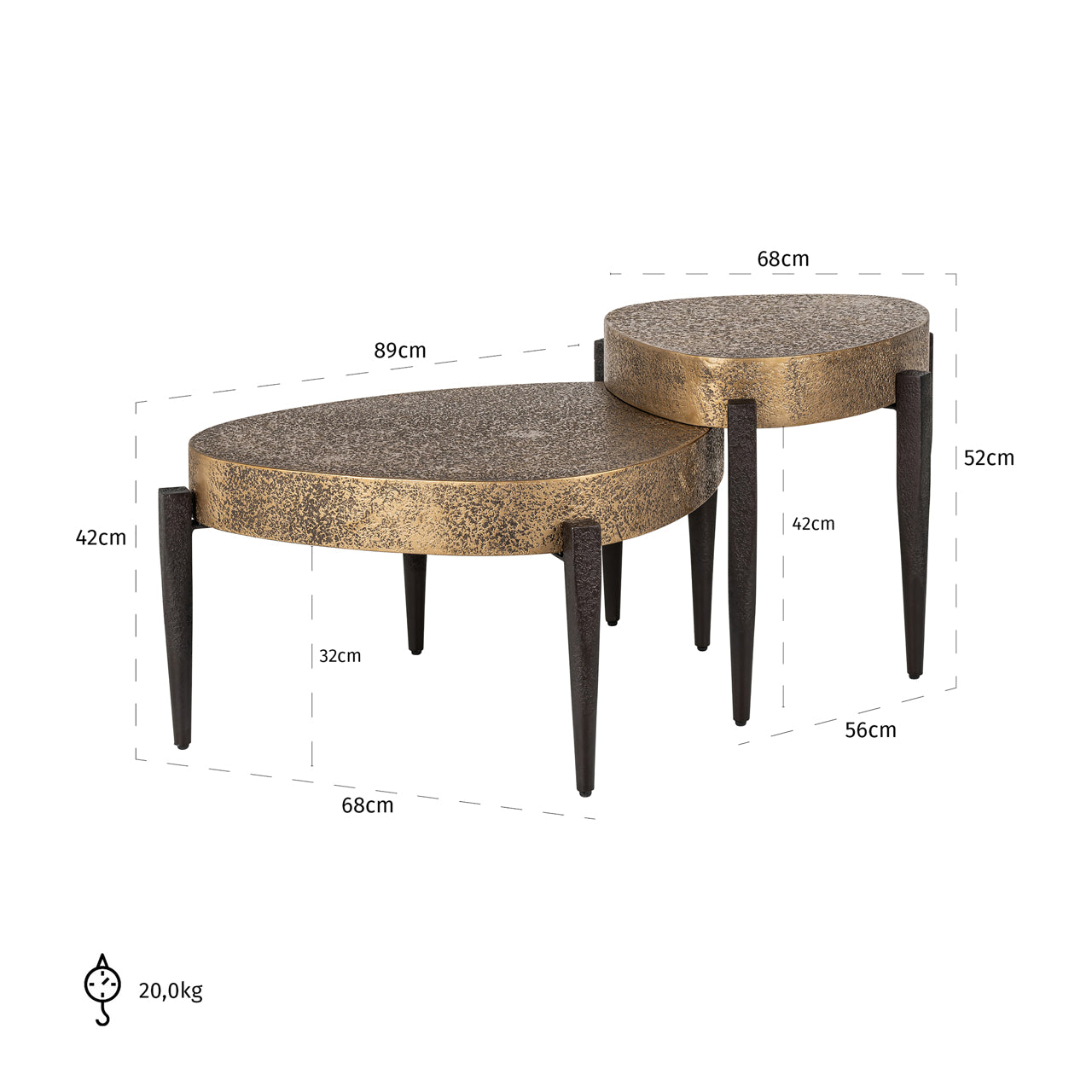 Coffee table Marquee black/gold (Set of 2)