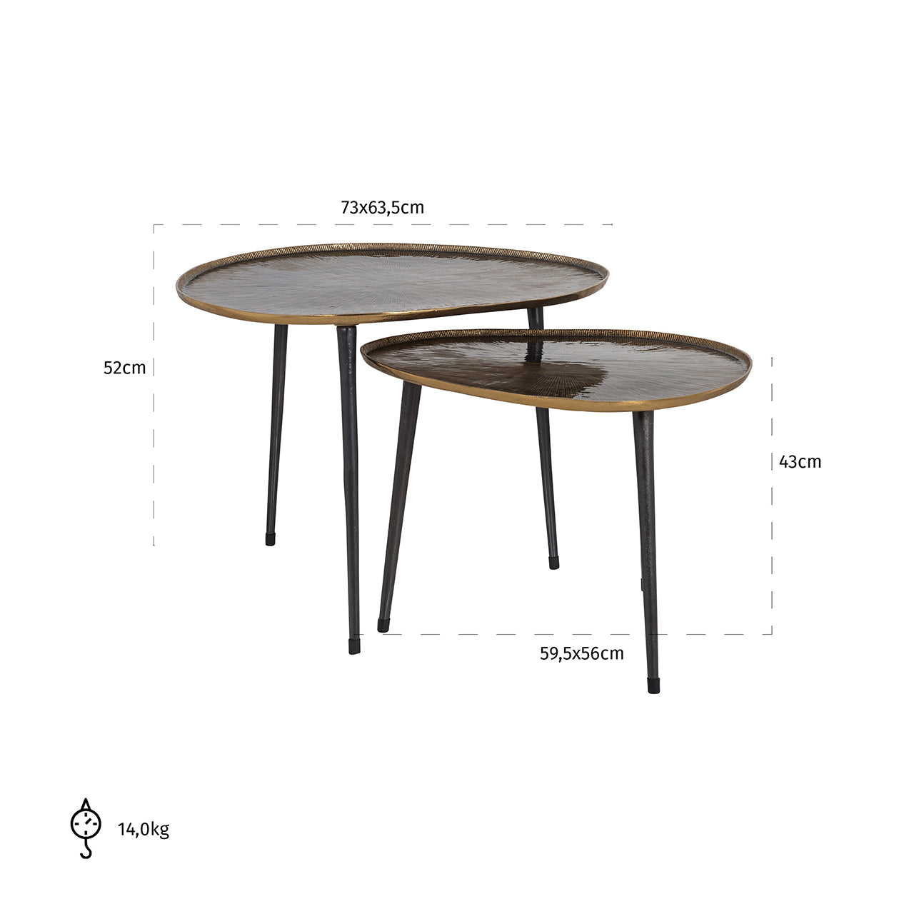 Salontafel Louve set van 2 (Geborsteld Goud)