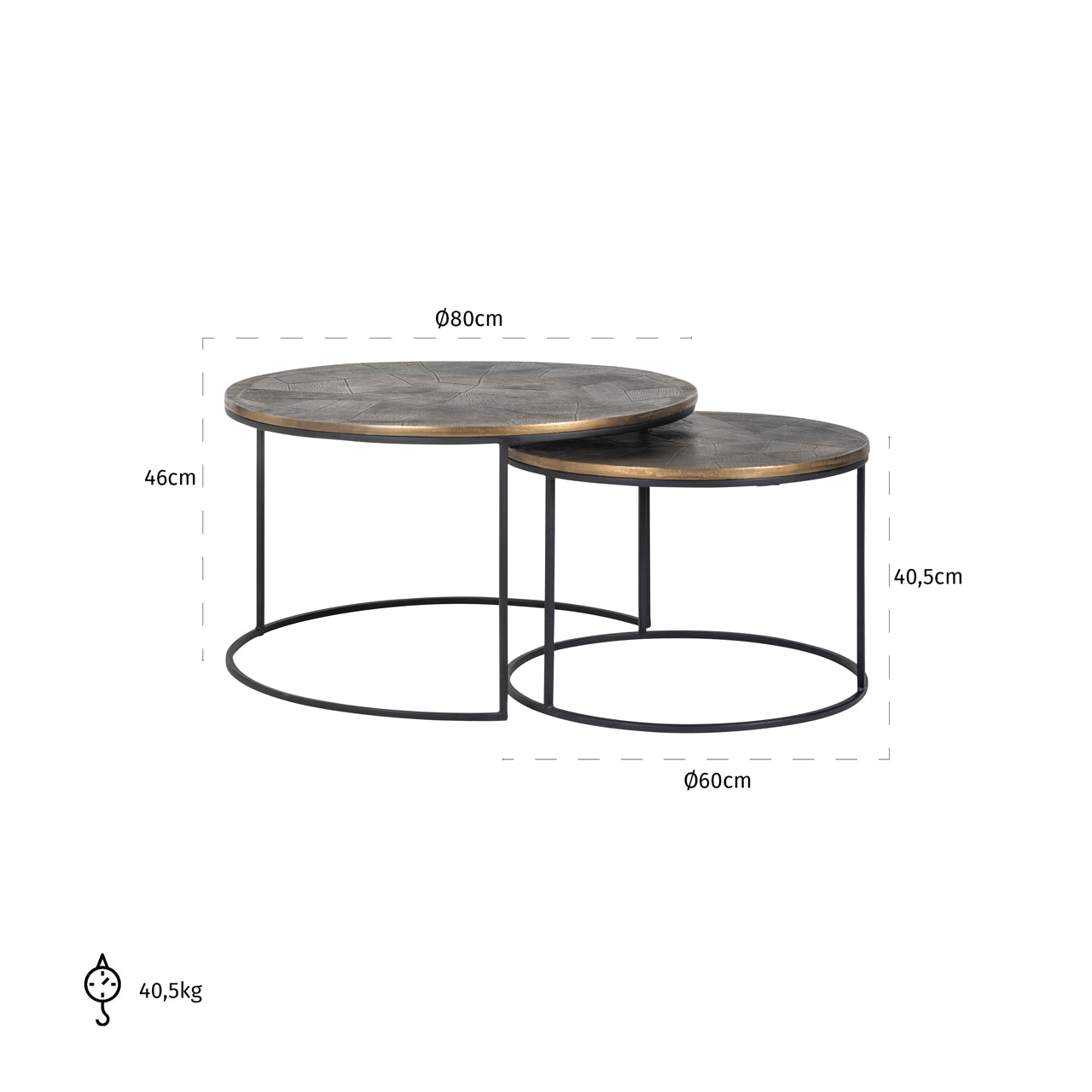 Coffee table Tulum brushed gold (Set of 2)