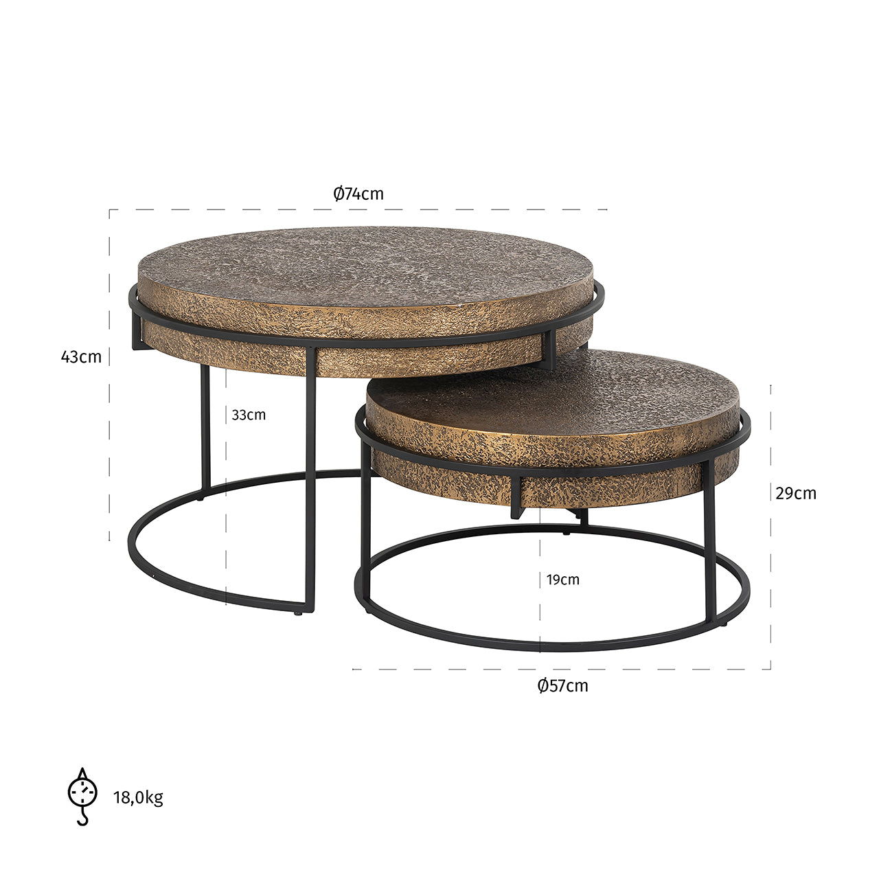Salontafel Derby set van 2 (Zwart/goud)