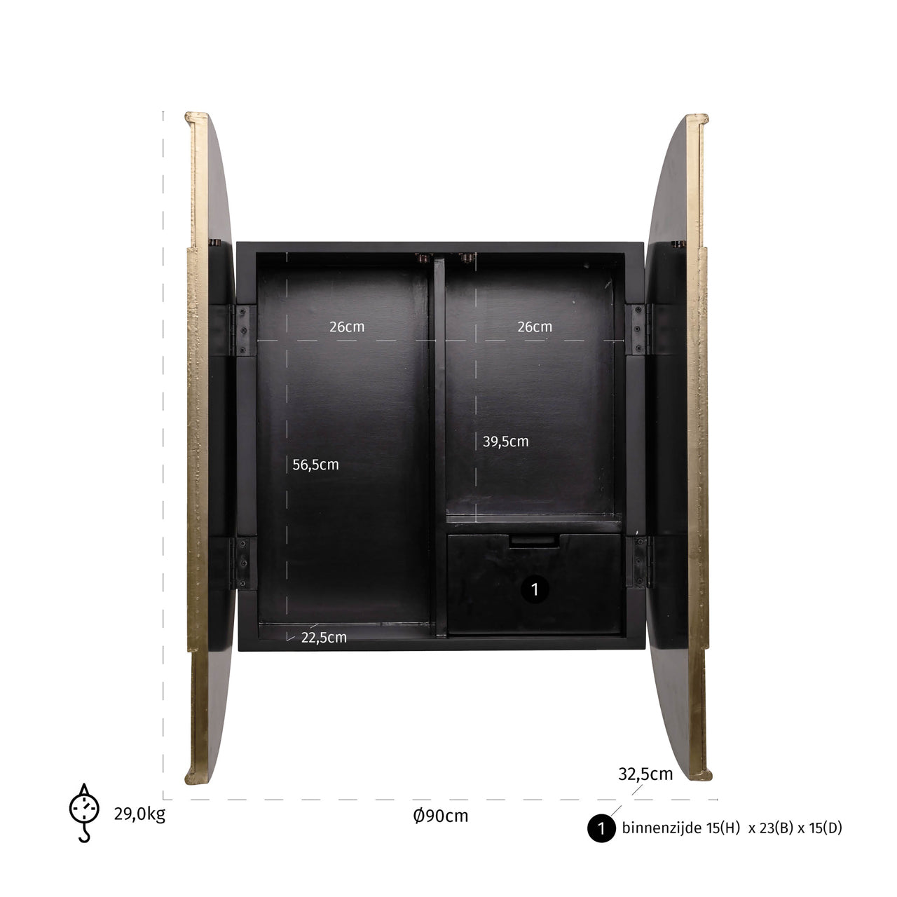 Storage cabinet Bowie black/gold