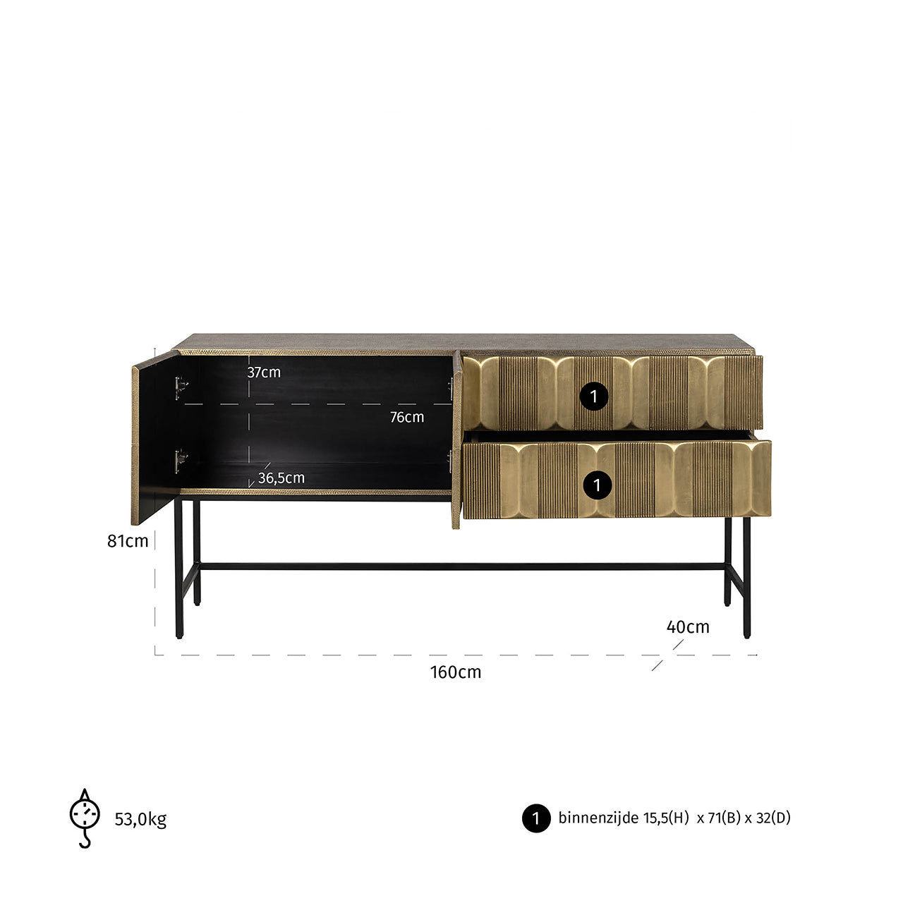 Dressoir Jaxx 2-deurs 2-laden (Zwart/goud)