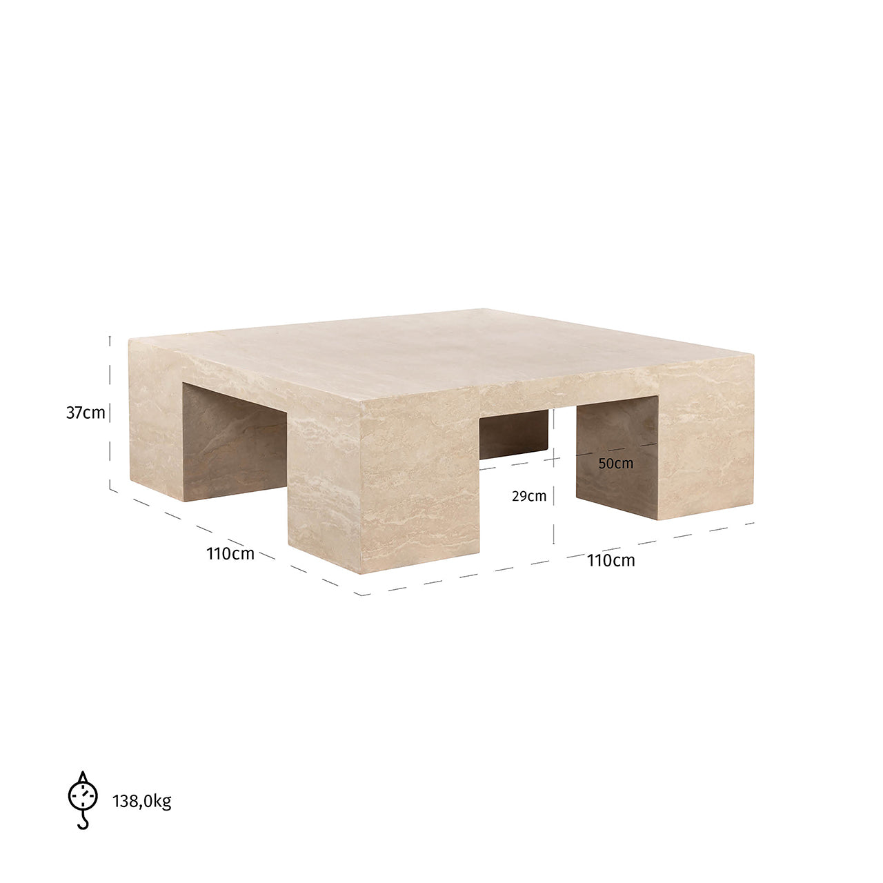 Salontafel Biltmore Italiaans travertijn (beige)