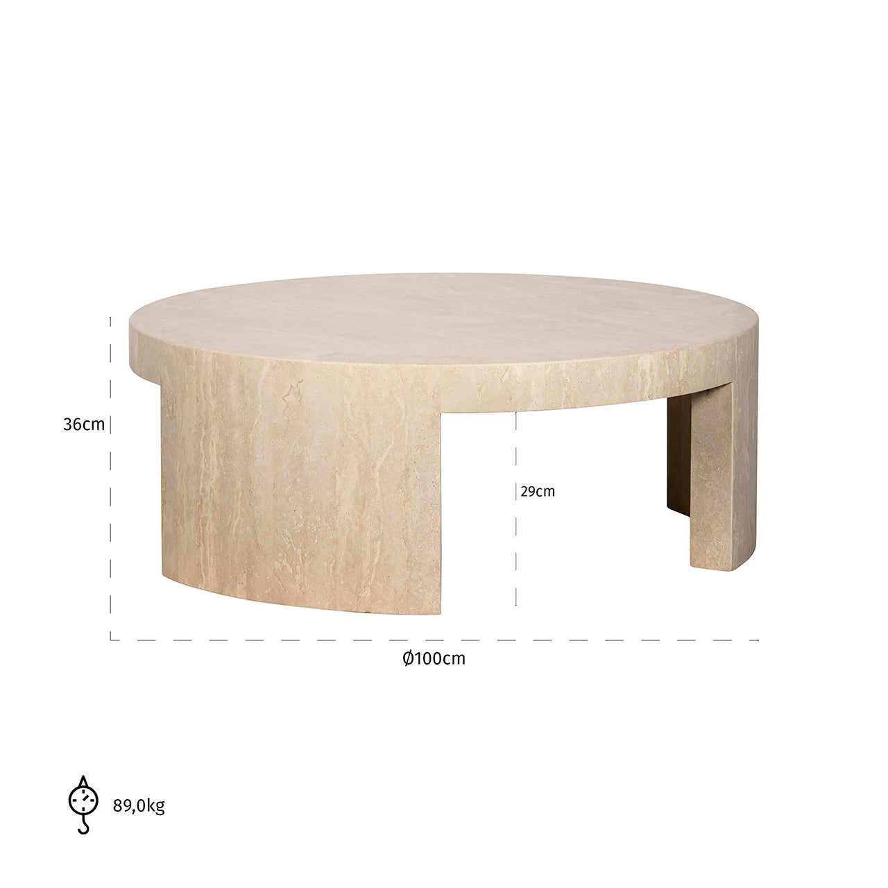 Salontafel rond Biltmore Italiaans travertijn (beige)