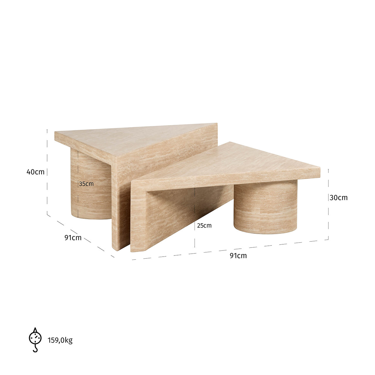 Salontafel Fictus set van 2 imitatie travertijn (beige)