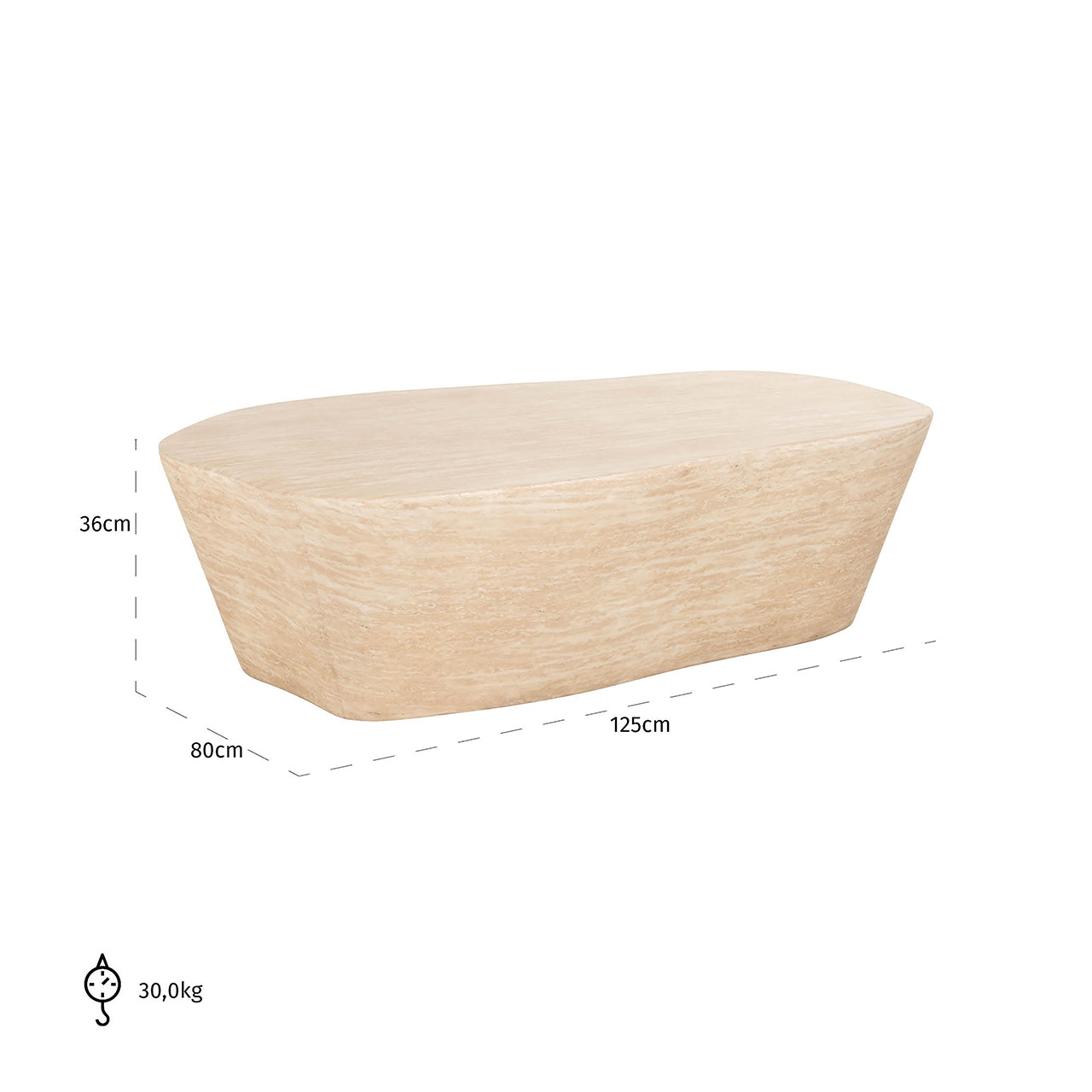 Salontafel Fictus 125 imitatie travertijn (beige)