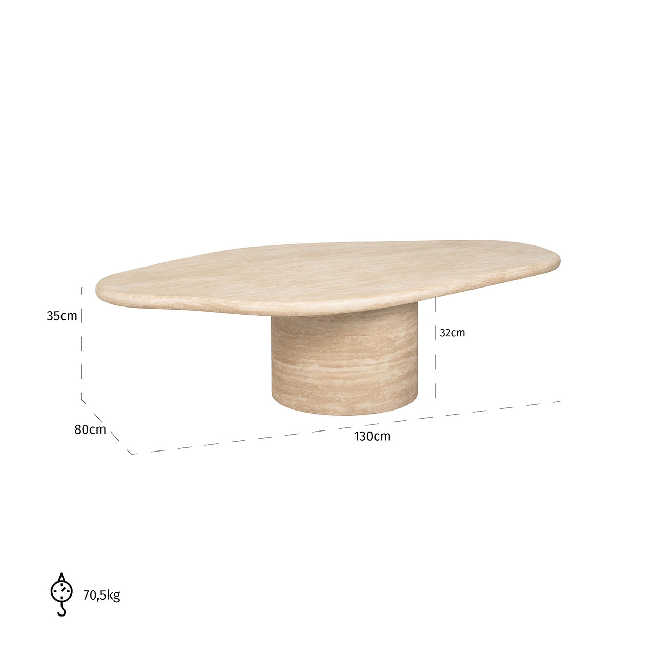 Salontafel Fictus 130 imitatie travertijn (Beige)