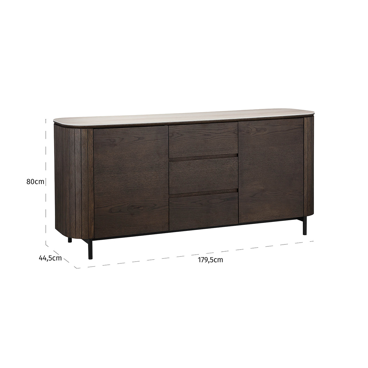 Dressoir Ritz 2-deurs 3-laden (bruin)