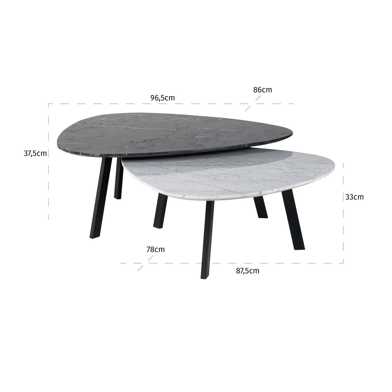 Coffee table Trocadero black/white (Set of 2)