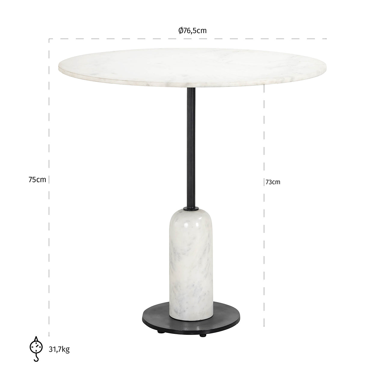 Bistrotafel Jagger 76,5 Ø (Zwart/wit)