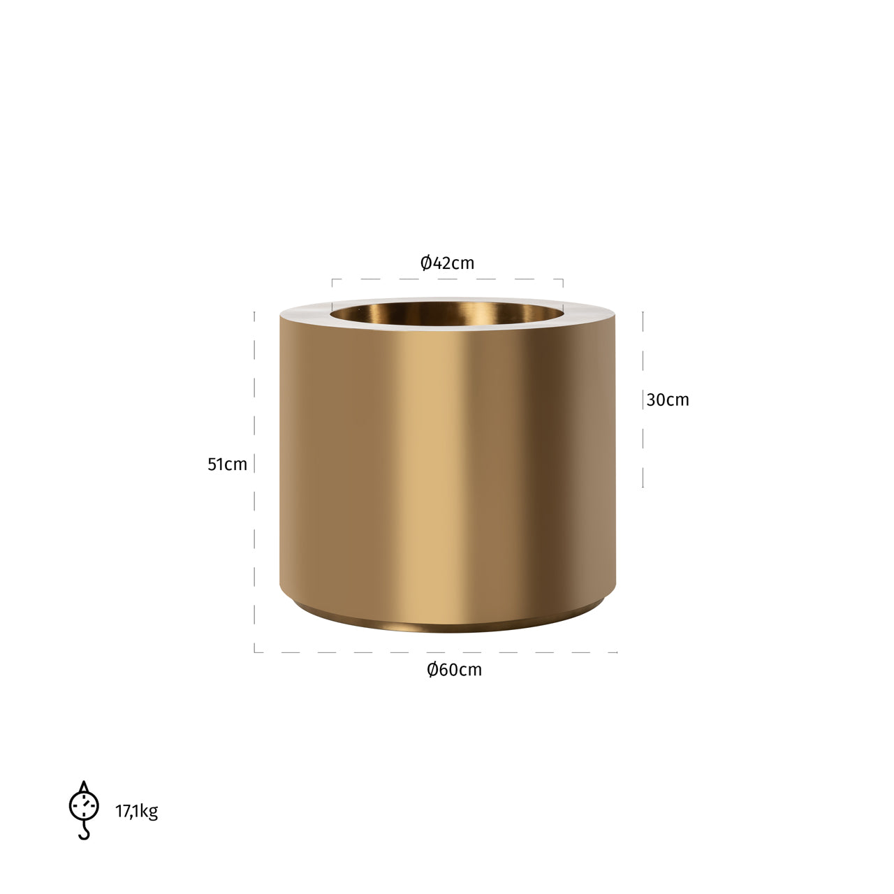 Planter Donna brushed gold 60Ø