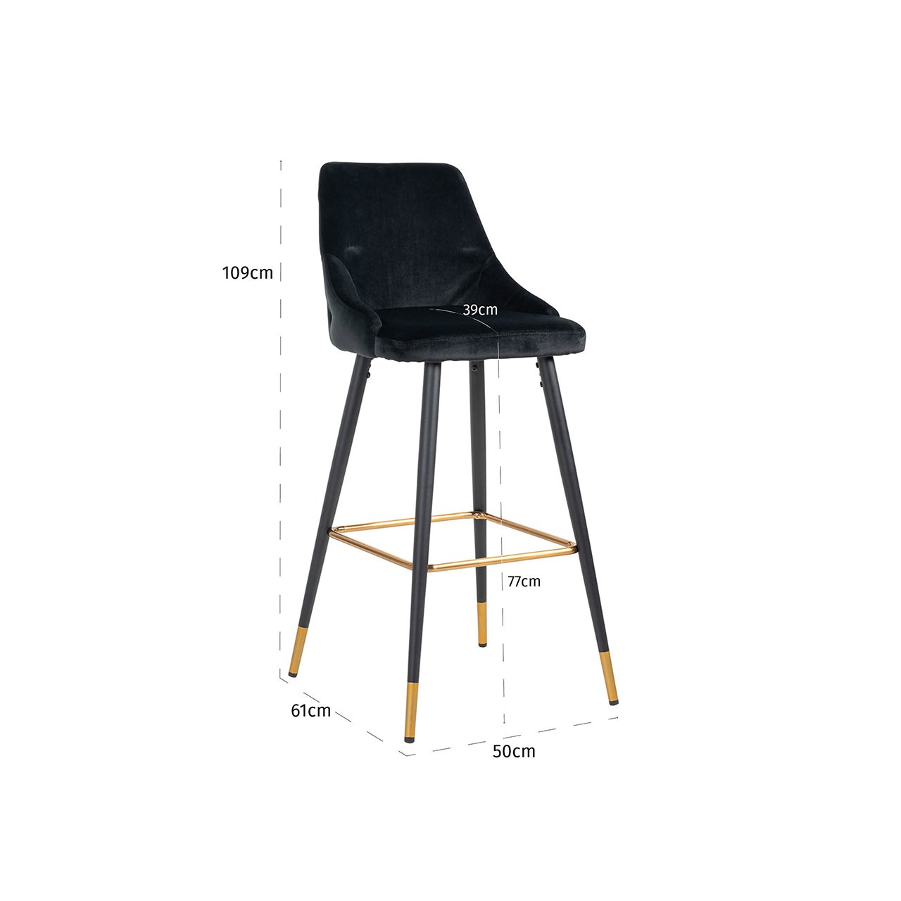 Bar stool Imani black velvet (Set of 2)