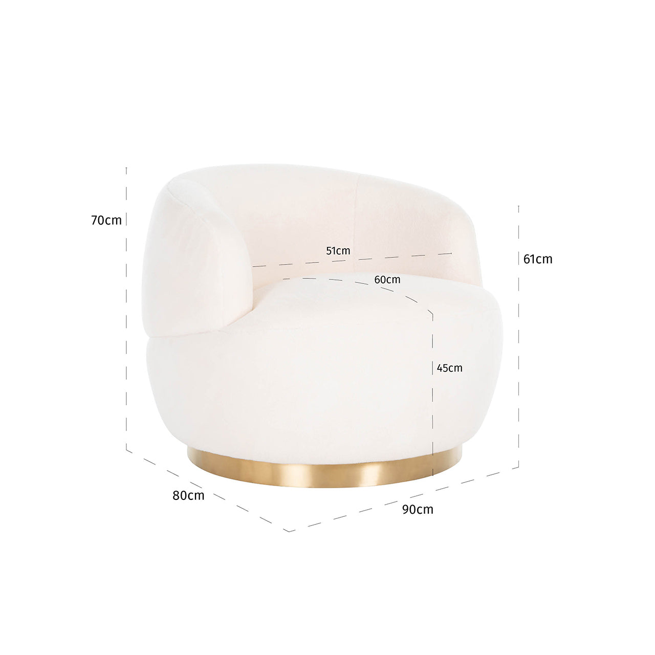 Draaibare loungestoel Teddy wit bont (Himalaya 900 wit bont)