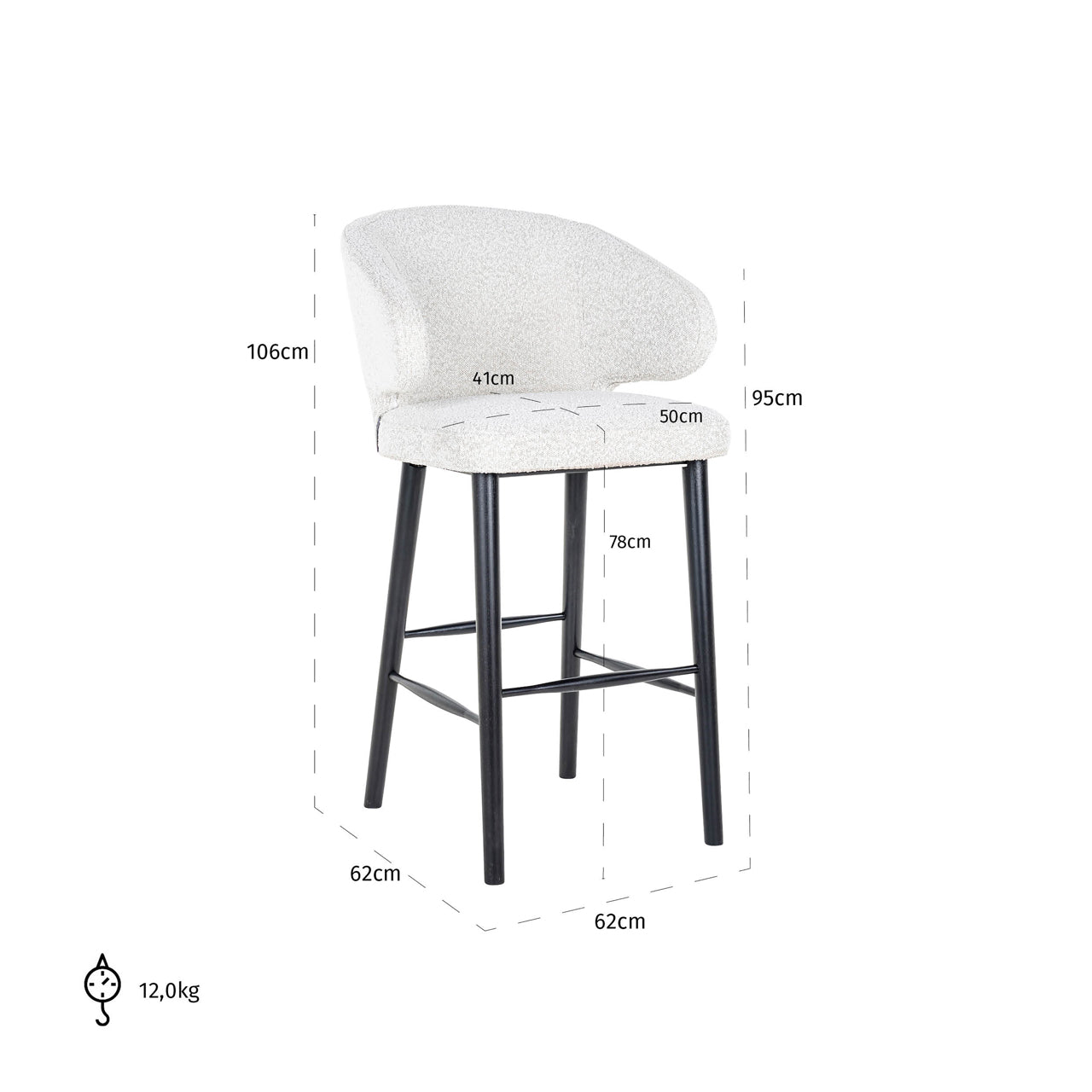 Bar stool Indigo white bouclé