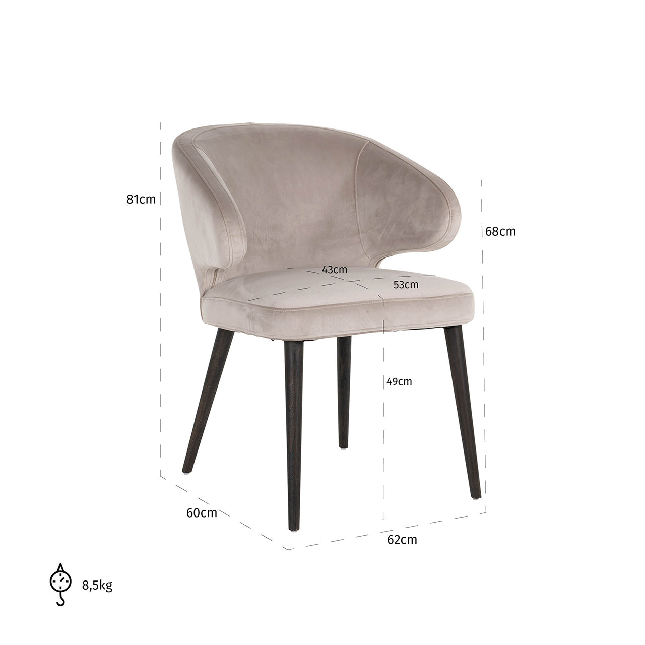 Dining chair Indigo khaki velvet