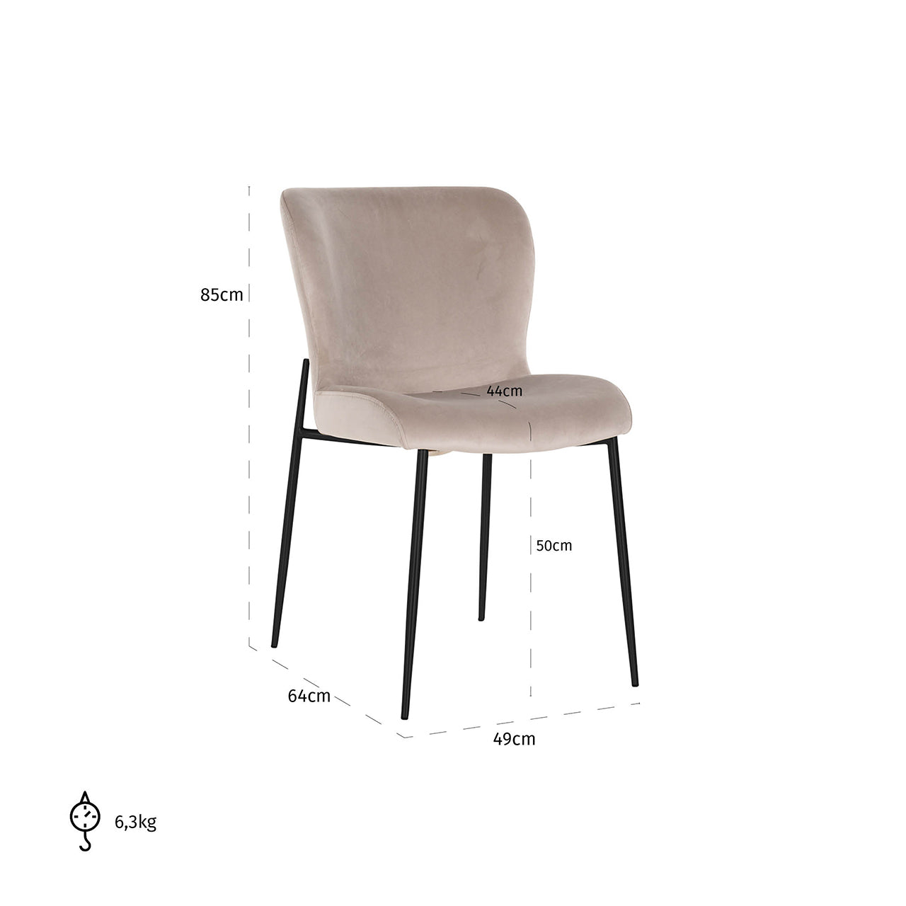 Dining chair Darby khaki velvet fire retardant (Set of 2)