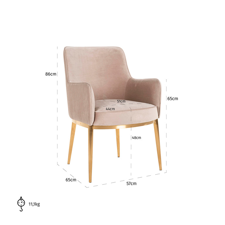 Chair Breeze khaki velvet / brushed gold fire retardant (FR-Quartz 903 Khaki)