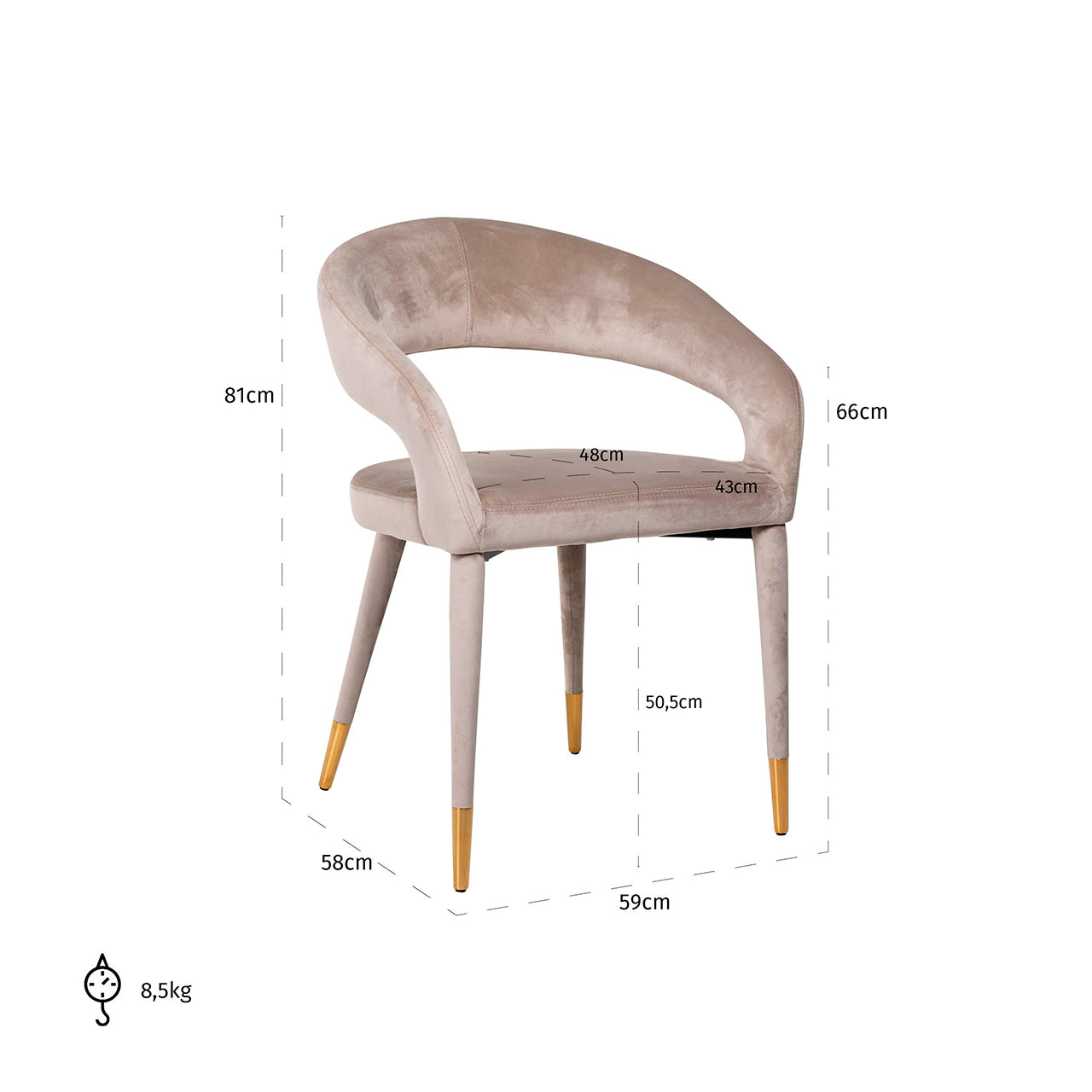 Stuhl Gia, khakifarbener Samt, feuerhemmend (FR-Quartz 903 Khaki)