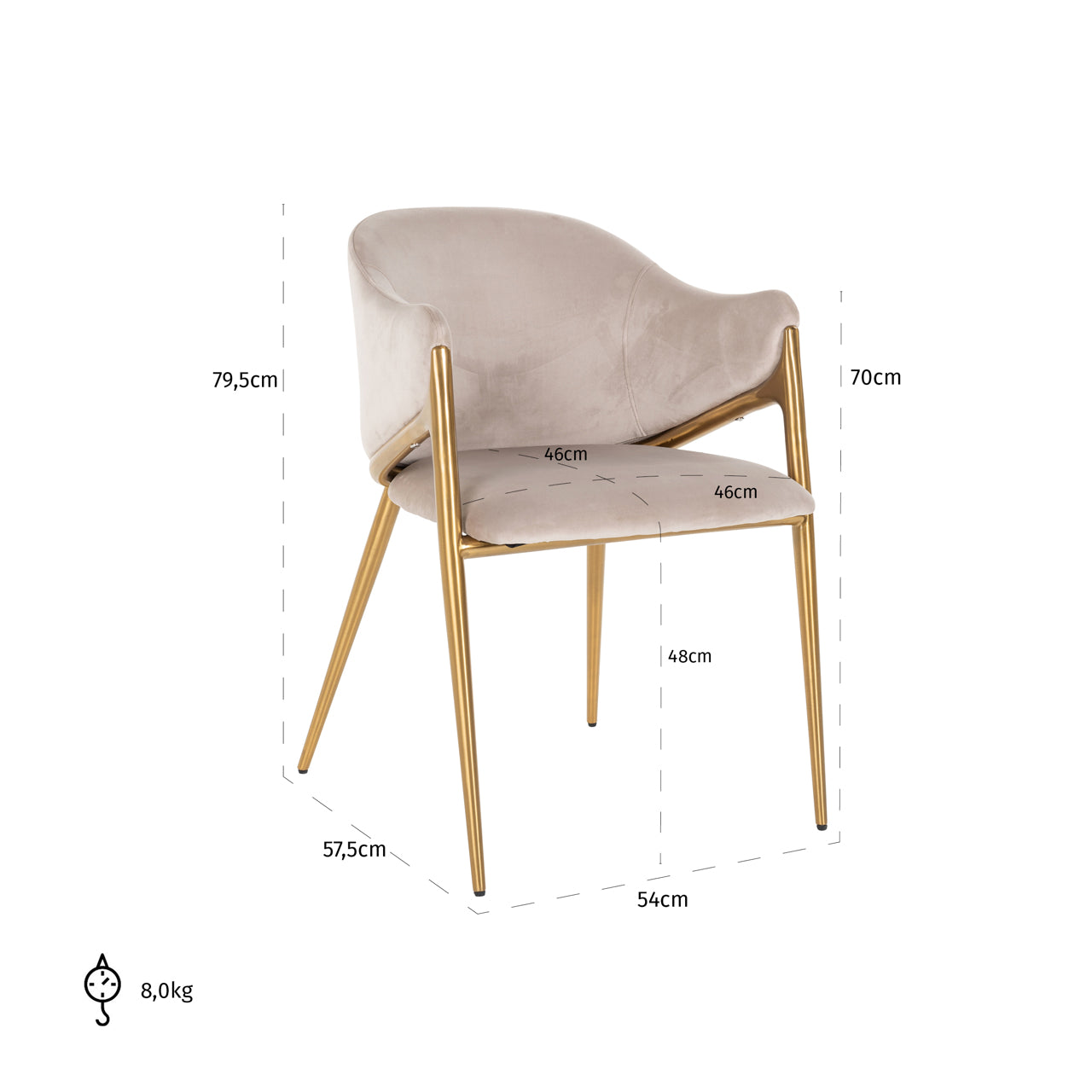 Dining chair Gwen khaki velvet fire retardant