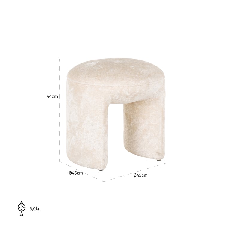 Poef Fargo wit chenille (Bergen 900 wit chenille)