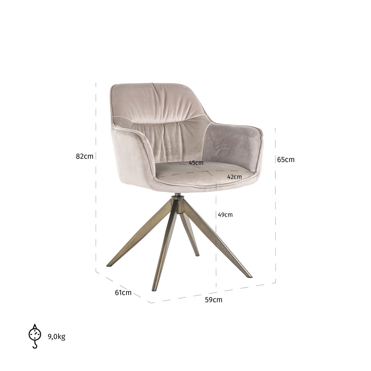 Dining chair Aline khaki velvet swivel fire retardant