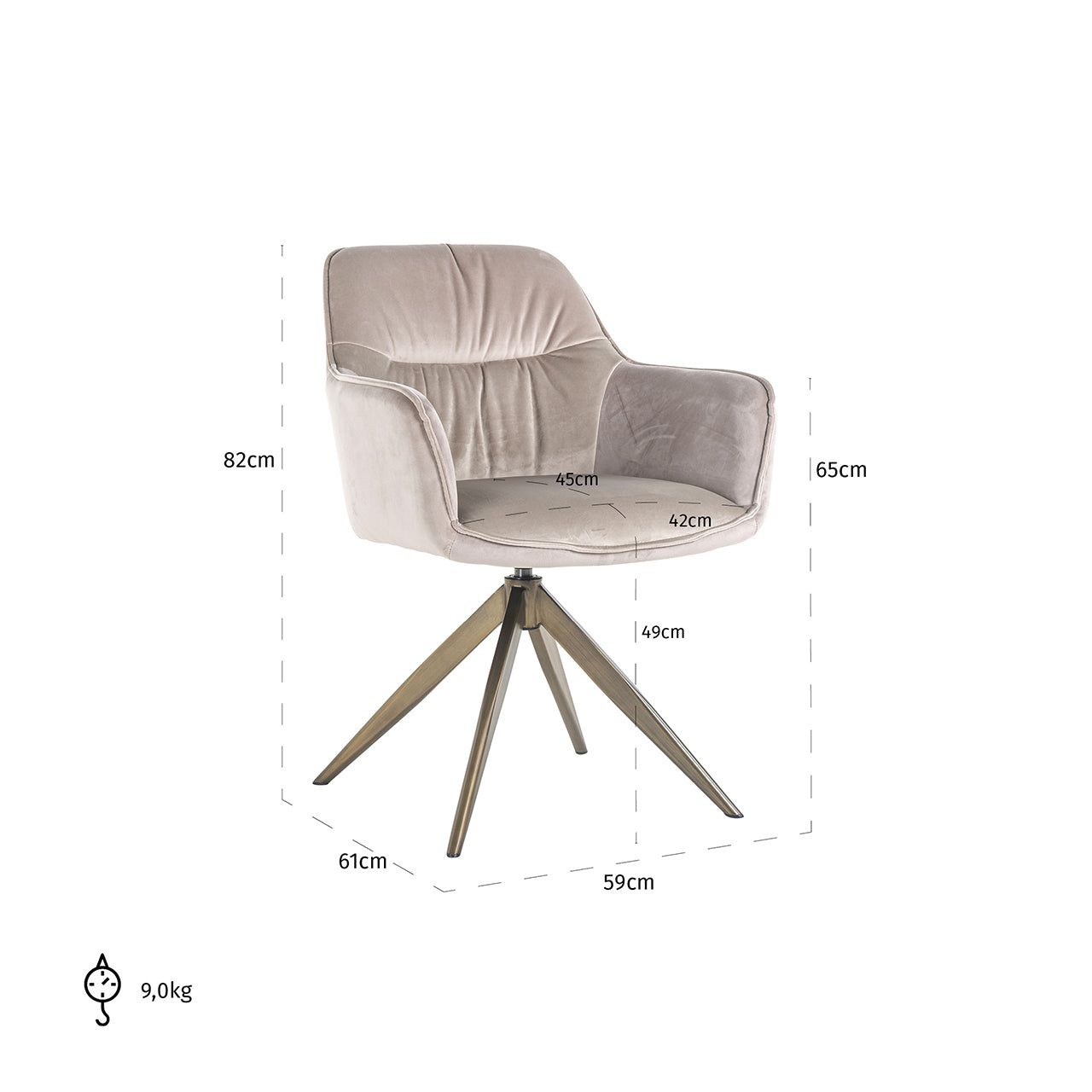 Draaistoel Aline khaki fluweel brandvertragend (FR-Quartz 903 Khaki)