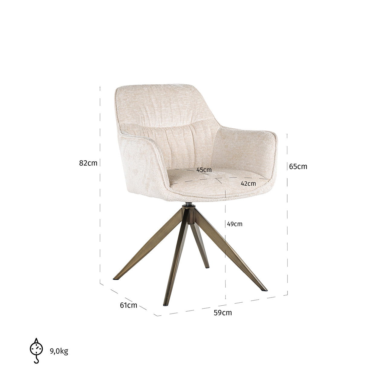 Draaistoel Aline wit chenille fluweel brandvertragend (FR-Bergen 900 wit chenille)