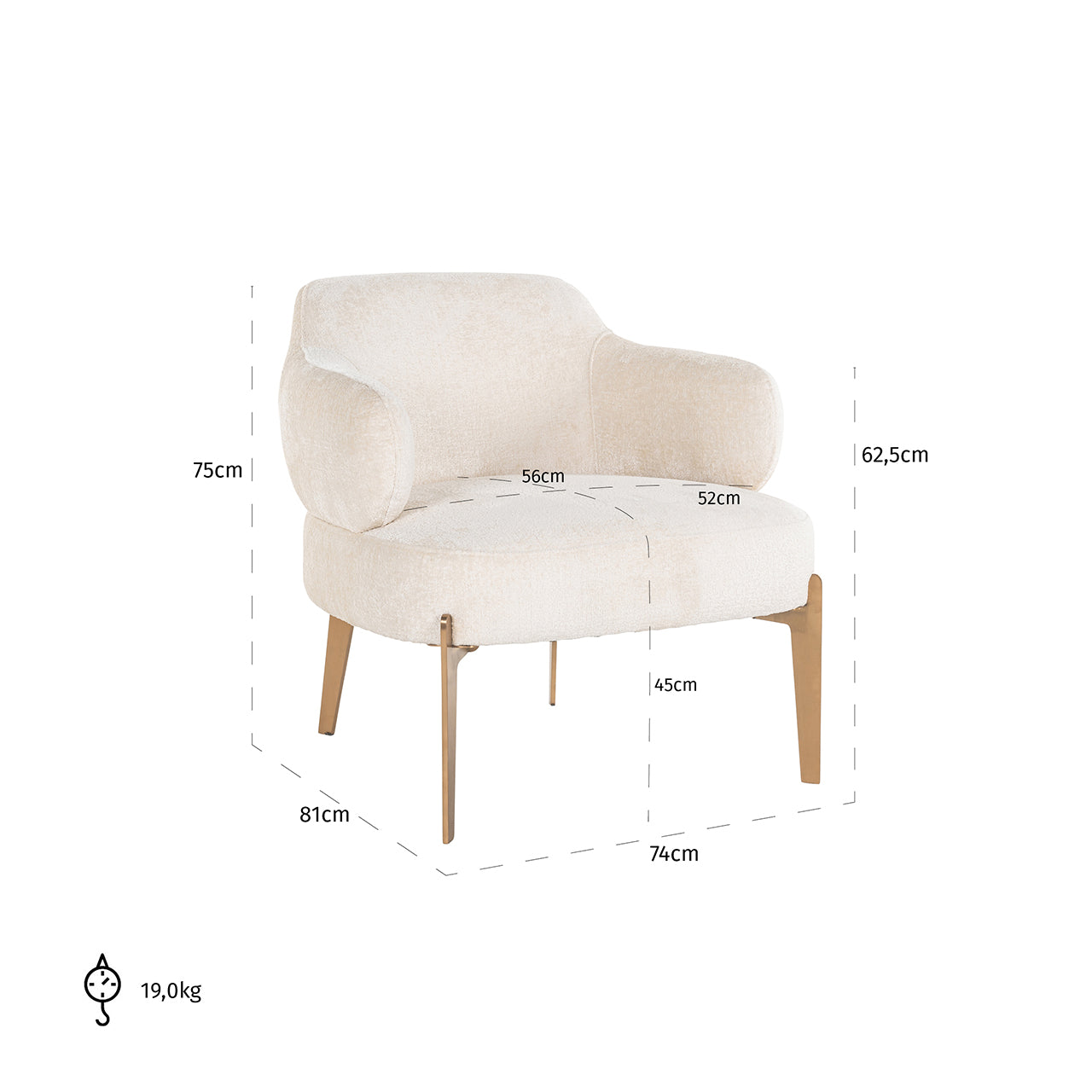 Loungestoel Venus wit chenille (Bergen 900 wit chenille)
