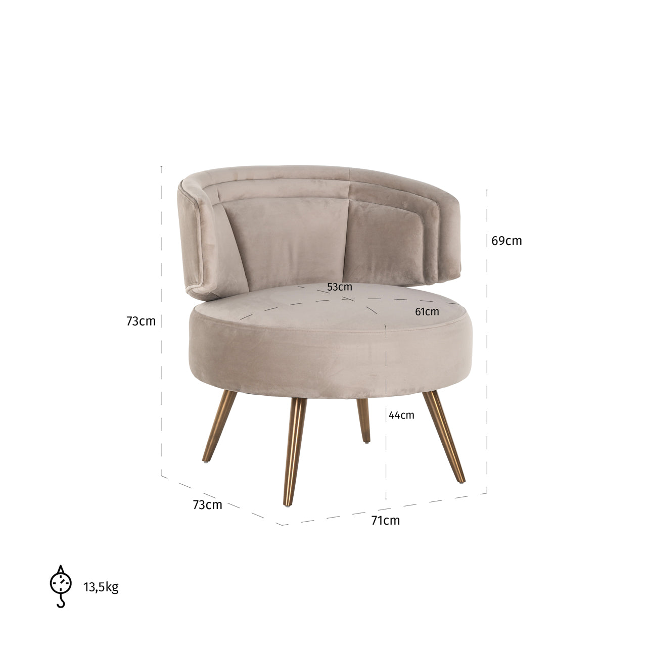 Lounge chair Hazel khaki velvet fire retardant