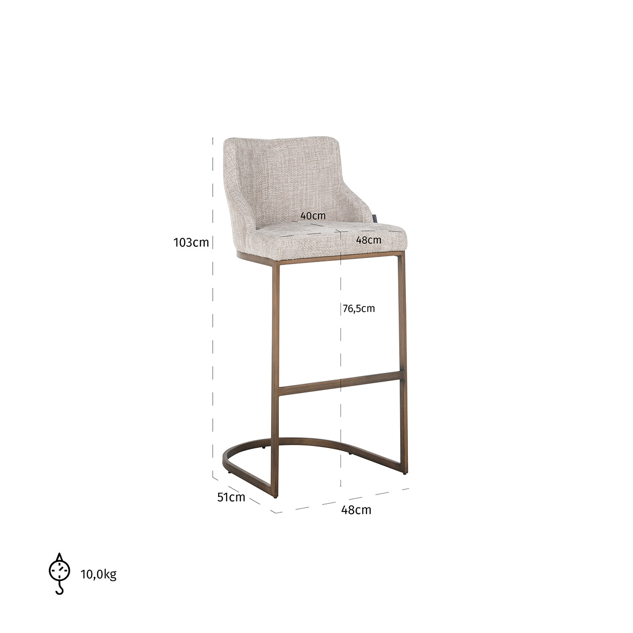 Bar stool Bolton natural renegade / brushed gold (Renegade Natural 01)