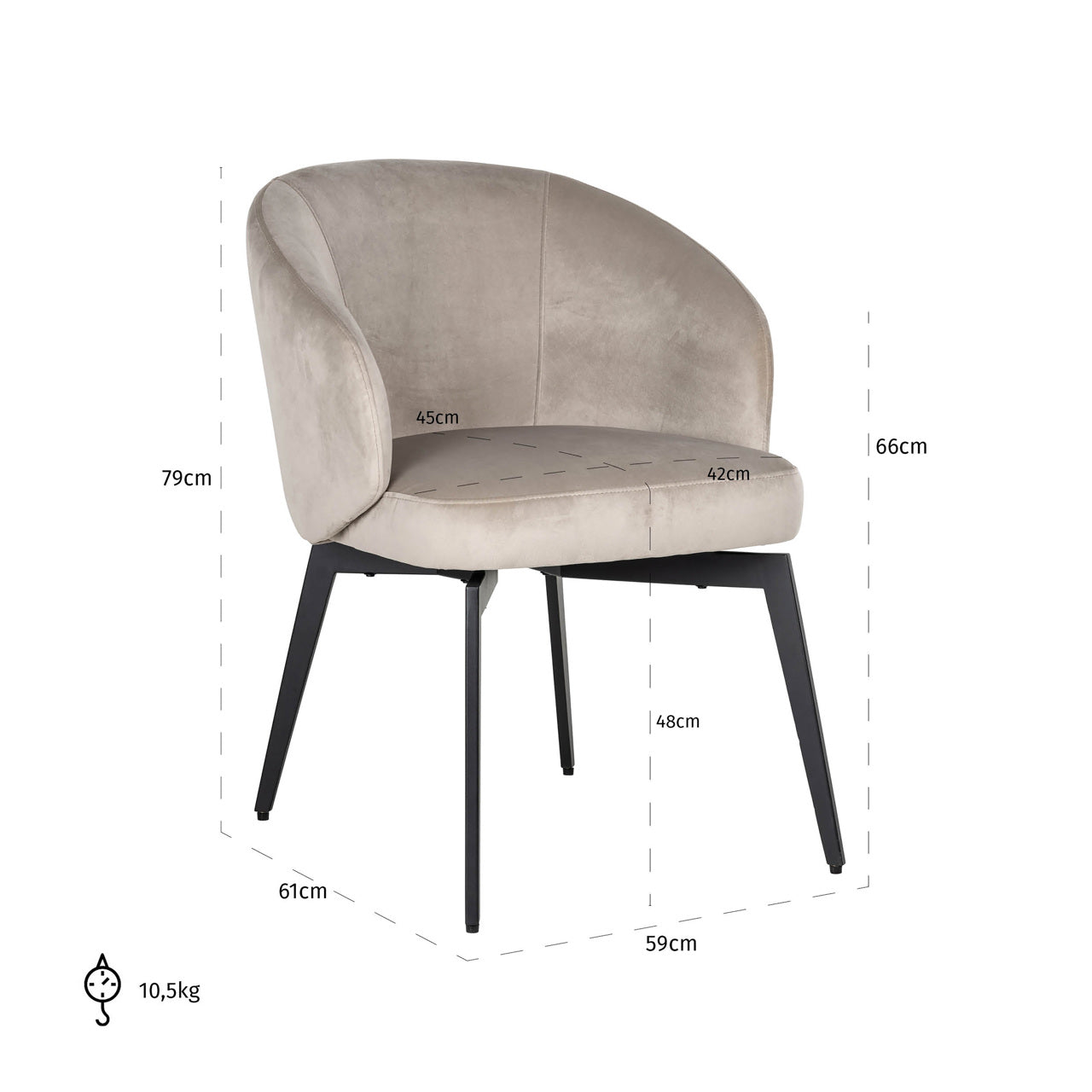 Dining chair Amphara khaki velvet fire retardant